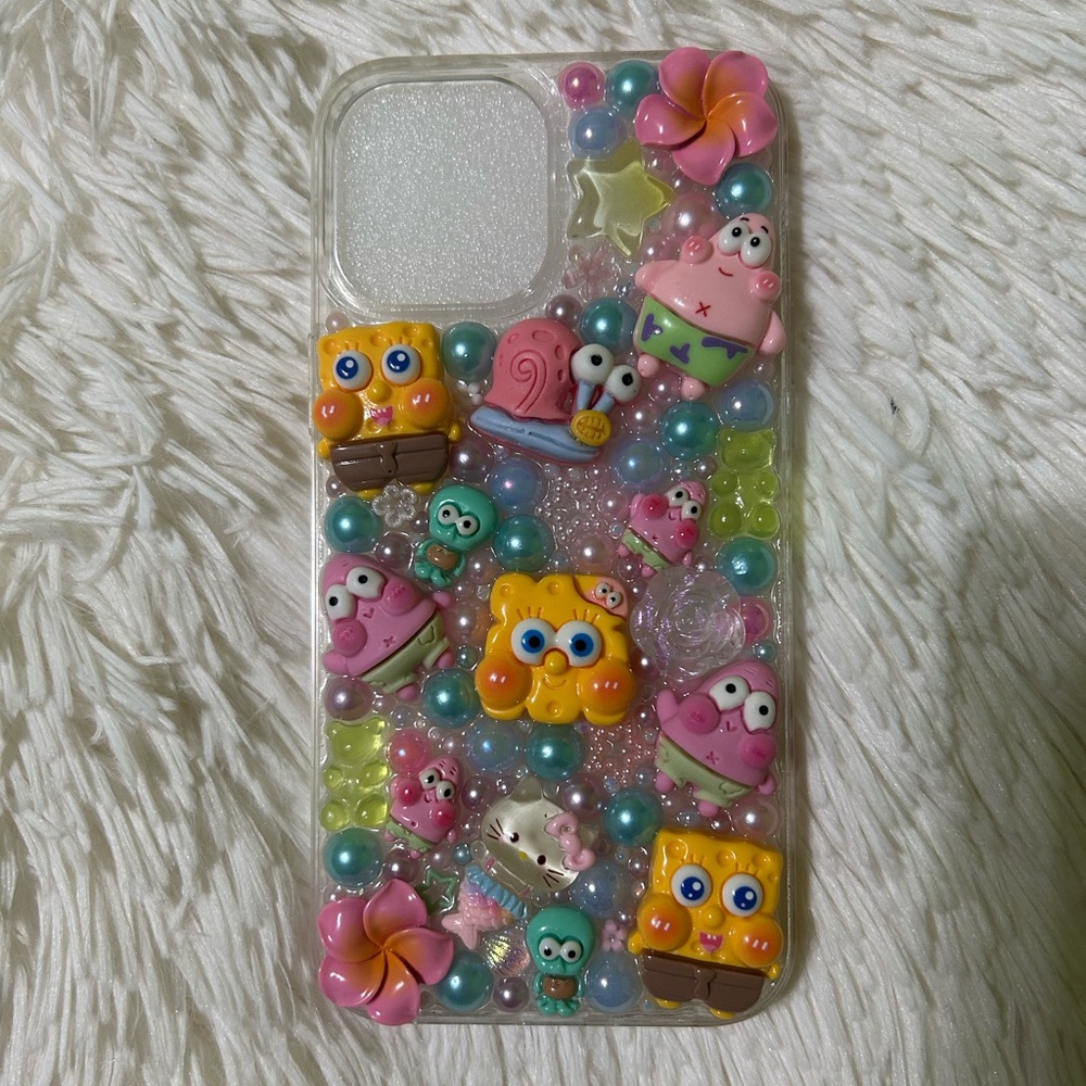 Handmade iPhone 12 Pro Max Junk Case Spongebob Hello Kitty Kawaii Tropical Y2K